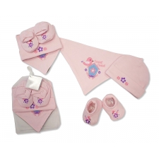 Nursery Time baby girls Bandana Bib, hat & booties gift set -- £2.50 per item - 6 pack