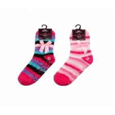 Girls Cosy fluffy 2 PK Socks in PINK & RED -- £0.75 per item -- 24 pack (12x2Pks = 24)
