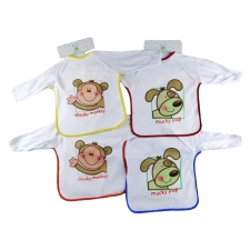 Petite Cadeau Long Sleeve Coverall Bib - Puppy & Monkey Print -- £1.50 per item - 6 pack