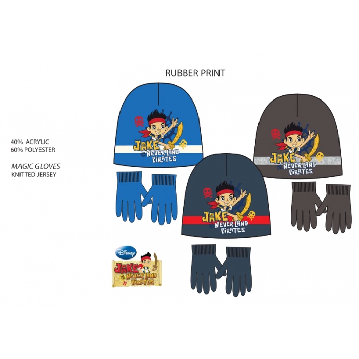 DISNEY JAKE " NEVERLAND PIRATES "  HAT & GLOVE Set in 2 colours -- £2.99 per item - 6 pack